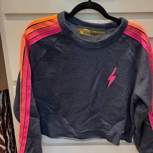 AVIATOR NATION STRIPED CROPPED SWEATSHIRT